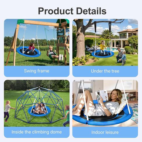 4-in-1 Swing Sets with Stand for Backyard, 440lbs Outdoor Saucer Swing Set for Kids, Heavy-Duty A-Frame Metal Playset for Playground, 32 inch Saucer, Belt Swing, Basketball Hoop, Led Light & Anchors in Saudi Arabia