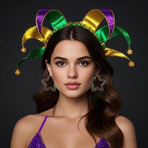 BVGA Mardi Gras Hoop Earrings for Women Oversized Geometric Square Star Purple Green Yellow Tinsel Wrapped Statement Hoop Earrings Jewelry Accessories Gifts for Fat Tuesday Carnival Parade Party in Kuwait