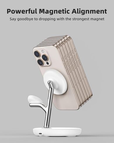 3 in 1 Magnetic Wireless Charger Stand for Apple Devices, TRIBONE Fast Charging Station for iPhone 16/15/14/13/12 Series, Apple Watch, Airpods (White) in Saudi Arabia