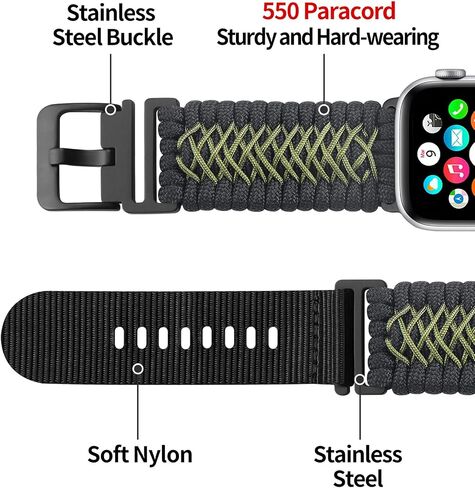 BINLUN Watch Band Compatible with Apple Watch 44mm 45mm 46mm 49mm, Braided Paracord Nylon Watch Strap Replacement Compatible with iWatch Ultra/Ultra 2 Series 10/9/8/7/6/5/4/SE/SE2/3/2/1 for Men in Kuwait