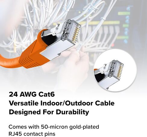 Cat 6 Ethernet Cable 14 FT in Black 10 GBPS Network Long Round RJ45 Outdoor Indoor Direct Direct Direct Bare Copper LAN CABL in Kuwait