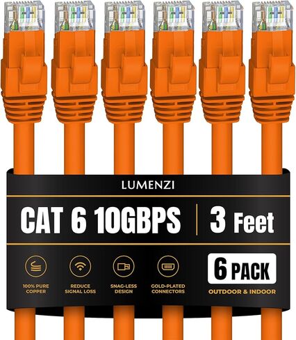 Cat 6 Ethernet Cable 14 FT in Black 10 GBPS Network Long Round RJ45 Outdoor Indoor Direct Direct Direct Bare Copper LAN CABL in Kuwait