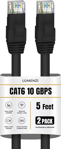 Cat 6 Ethernet Cable 14 FT in Black 10 GBPS Network Long Round RJ45 Outdoor Indoor Direct Direct Direct Bare Copper LAN CABL in Kuwait