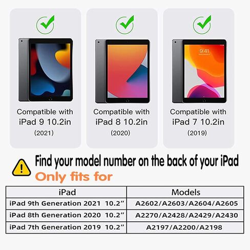 حالة شاشة IPAD 9th/8/7th الجيل المبني على الجيل ، مع حامل قلم رصاص وحزام يدوي دوار 360 درجة ، حزام الكتف ، لحالة iPad 10.2 بوصة 2021-2019 (أسود) in Kuwait