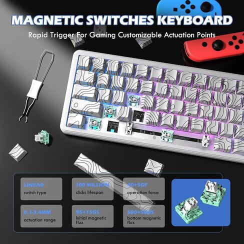 ATTACK SHARK Hall Effect Keyboard & Mouse,X65 PRO HE 60% Rapid Trigger Magnetic Keyboard RGB Hot Swap 8KHz Polling Rate,X11 Wireless Mice with Charging Dock 22K DPI,Bluetooth/2.4Ghz/Wired,Coiled Cable in Saudi Arabia