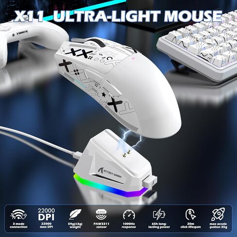 ATTACK SHARK Hall Effect Keyboard & Mouse,X65 PRO HE 60% Rapid Trigger Magnetic Keyboard RGB Hot Swap 8KHz Polling Rate,X11 Wireless Mice with Charging Dock 22K DPI,Bluetooth/2.4Ghz/Wired,Coiled Cable in Saudi Arabia