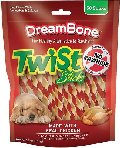 Dreambone Twist Sticks Rawhide Free Dog Chews, Made with Real Chicken, 100 Count (Pack of 1) in Kuwait