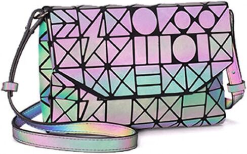Geometric Lattice Luminous Purse Chain Crossbody Clutch Purses Tote Handbags Holographic for Women in Kuwait