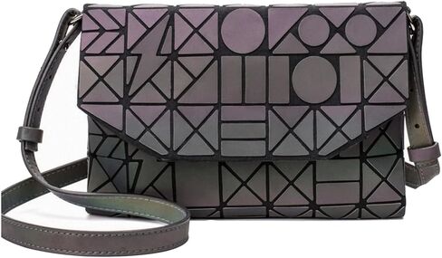 Geometric Lattice Luminous Purse Chain Crossbody Clutch Purses Tote Handbags Holographic for Women in Kuwait