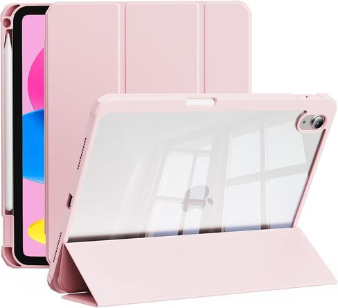 حالة لجيل iPad (A16) 11/10th الجيل 11/10.9 بوصة 2025/2022 مع حامل قلم رصاص - خلفية شفافة مع إطار مضاد لـ TPU ناعم ، ودعم معرف الاستيقاظ التلقائي/النوم ، أبيض in Kuwait