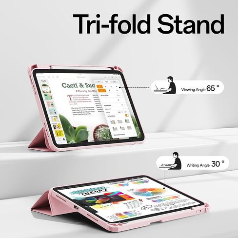 حالة لجيل iPad (A16) 11/10th الجيل 11/10.9 بوصة 2025/2022 مع حامل قلم رصاص - خلفية شفافة مع إطار مضاد لـ TPU ناعم ، ودعم معرف الاستيقاظ التلقائي/النوم ، أبيض in Kuwait