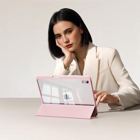 حالة لجيل iPad (A16) 11/10th الجيل 11/10.9 بوصة 2025/2022 مع حامل قلم رصاص - خلفية شفافة مع إطار مضاد لـ TPU ناعم ، ودعم معرف الاستيقاظ التلقائي/النوم ، أبيض in Kuwait