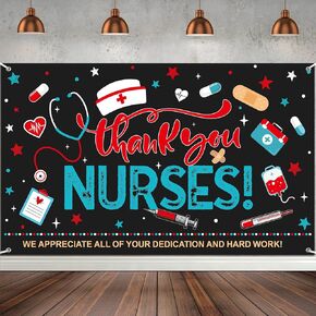Thank You Nurses Backdrop Nurses Week Decorations,72.8 X 43.3 Fabric Backdrop Banner for National Nurse Day Photo Background Medical Doctor Nurse Appreciation Graduation Party Decorations