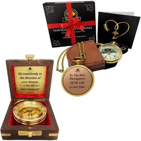 Dream Chaser Compass in Wooden Box & Navigator's Watch Compass in Leather Case - Unique Gifts for Graduation, Birthdays, and Outdoor Enthusiasts - Inspirational Compass Gift Bundle