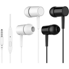 Wired Earbuds with Microphone, Noise-Isolating in-Ear Headphones for Running, Gym & Workouts, Deep Bass Stereo Sound, Secure Ergonomic Fit, Tangle-Free Cable, Universal 3.5mm Jack (Black/White)