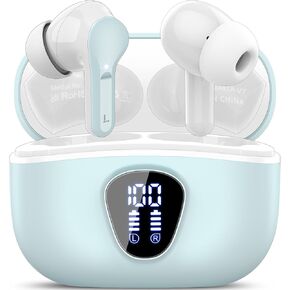 Wireless Earbuds, Bluetooth 5.4 Headphones HiFi Stereo, Bluetooth Earbuds with ENC Noise Cancelling Mic, IP7 Waterproof in Ear Earphones, 48H, LED Display Ear buds for Pad Workout Sports, Azure