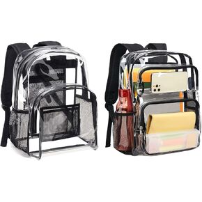 Vorspack Clear Backpack Heavy Duty - Large Clear Bookbag Transparent Backpacks See Through Backpack for College Work Travel Festival - Black(2 Pack)