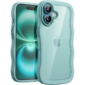 JETech Wavy Case for iPhone 16 6.1-Inch, Cute Wave Frame Curly Shape Shockproof Phone Cover for Women and Girls, Clear Hard PC Back (Ultramarine)