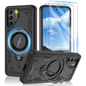 Gritup for Samsung Galaxy-S21 Case:Compatible with MagSafe & [HD Screen Protector×2],Metal Rotated Kickstand,Military Grade Drop Proof Anti-Fingerprint Protective Case for Samsung S21,Black
