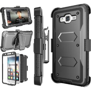 Njjex J7 2015 Case, for Galaxy J7 Belt Case, [Nbeck] Heavy Duty Built-in Screen Protector Rugged Holster Locking Belt Clip Case Cover Shell & Kickstand for Samsung Galaxy J7 2015 SM-J7008 [Black]