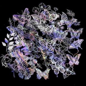 200Pcs Holographic Glitter Butterfly Sticker, Waterproof Plant Shiny Decals Transparent Flower Decorative Stickers for Phone case Scrapbooking DIY Journal Laptop Water Bottles Window Resin Art