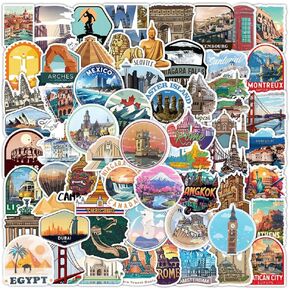 120Pcs World Travel Glitter Stickers, Waterproof Vinyl Travel Sticker, Holographic Luggage Stickers for Suitcases, Bicycle, Laptop, Water Bottle, Notebooks, Scrapbooking
