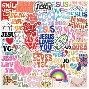 50pcs Jesus Loves You Stickers，Vinyl Decals, Laptop Water Bottle Stickers, Christmas Gift Ideas Inspirational Bible Verse Faith Stickers (Jesus Loves You Stickers01)