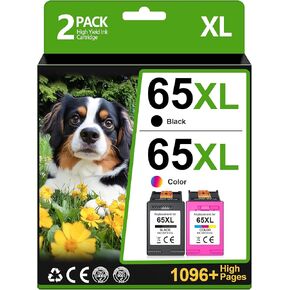 65XL 65 Black/Color Combo Pack | for HP Ink 65 65 XL (2-Pack) | for HP Envy 5055 5052 5010 5014 5000 Series, Deskjet 3755 3720 3752 3772 3700 Series, 2622 2680 2600 Series Printers | T0A36AN