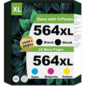 564XL Ink Cartridges for hp Black Color Combo Replacement for 564 XL 5 Pack hp564xl for 7520 6520 5520 3520 4620 7525 6525 6510 5510 7510 B8550 C6300 D5400 D7560 Printers Black Cyan Magenta Yellow