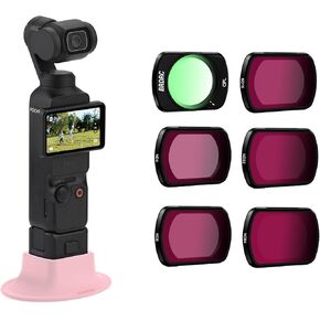 Pocket 3 Stand Base Mount & ND Filters Set, Desktop Support Bracket Stable Non-Slip Support Expansion Adapter and 6 Pack ND Filters (CPL, ND4 - ND64) for DJI Osmo Pocket 3 Camera Accessories(Pink)