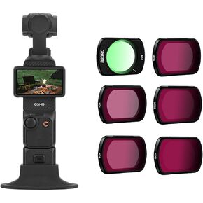 Pocket 3 Stand Base Mount & ND Filters Set, Desktop Support Bracket Stable Non-Slip Support Expansion Adapter and 6 Pack ND Filters (CPL, ND4 - ND64) for DJI Osmo Pocket 3 Camera Accessories(Black)