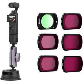 Pocket 3 Suction Cup Mount & ND Filters Set, Car Mount Windshield and Window Camera Holder and 6 Pack ND Filters (CPL, ND4 - ND64) for DJI Osmo Pocket 3 Camera Accessories