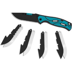 KNINE OUTDOORS Hunting Pocket Knife with Replaceable Blades and Clip, Skinning and EDC for Deer Hunting, With 9 Blades (Blue)