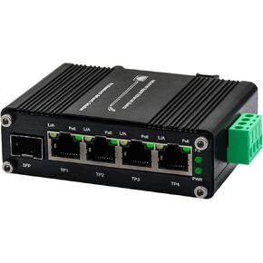 Mini Industrial 4-Port 10/100/1000T PoE+ & 1-Port 100/1000X SFP Gigabit Ethernet Switch - Wide 12~48VDC Input with Voltage Booster, DIN-Rail/Wall-Mount, IP40 Rugged Design