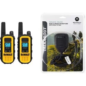 DEWALT DXFRS300 1 Watt Heavy Duty Walkie Talkies - Waterproof, Shock Resistant, Long Range & Rechargeable Two-Way Radio with VOX (2 Pack) & Motorola 53724 Remote Speaker Microphone (Black)