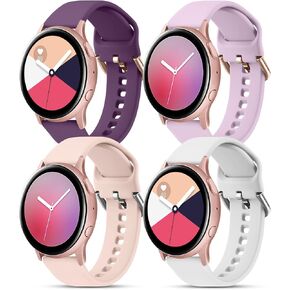 4 Pack Bands Compatible with Samsung Galaxy Watch Active 2 Bands 40mm 44mm, 20mm Soft Silicone Sport Replacement Strap for Galaxy Watch Active Band Women Men