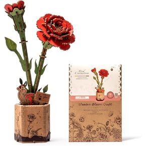 ROBOTIME 3D Puzzles Wooden Artifical Flower Red Carnation DIY Model Building Kit to Build for Adults Bouquet Botanical Collection Craft Brain Teaser Puzzle Creative Gift Home Decor