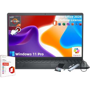 Dell Inspiron 3535 for Business Laptop - with 2024 Office Lifetime & External DVD Drive • 15.6" FHD Touchscreen • AMD Ryzen 7 7730U CPU • HD Webcam • Copilot • Win 11 pro (32GB RAM | 1TB SSD)
