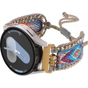 Boho Braided Retro Fabric Band Compatible with Samsung Galaxy Watch 7/6/5/4/FE 40mm 44mm, Watch 5 Pro 45mm, Watch 6/4 Classic 42mm 43mm 46mm 47mm, 20mm Friendship Bracelet Handmade Beaded Nylon Strap