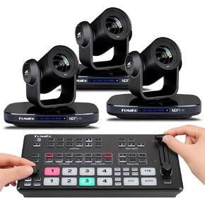 FoMaKo 60FPS 4K NDI PTZ Camera, 20X Optical Zoom(3pcs),M2 Video Mixer Switcher,for Church Worship Education Conference Events,PTZ Bundle(K820N X3+M2)