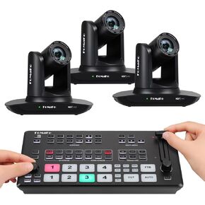 FoMaKo NDI Camera, AI Auto Tracking HDMI PTZ Camera 20x Optical Zoom(3pcs) +M1 Video Mixer switcher, for Church Services Worship Education,PTZ Bundle (FMK20UH NDI-B x3 +M1)