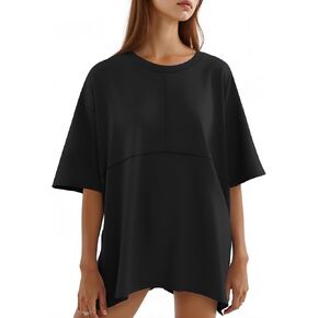 Tankaneo Womens Oversized Tshirts Summer Casual Short Sleeve Workout Tops Crewneck Patchwork Tunic Tee Shirt in Kuwait