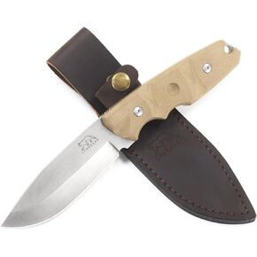 سكين Lynxgear الثابتة شفرة مع غمد ، سكين صيد الشفرة D2 4.5 "مع مقبض ميكرتا بني ، Perfect EDC Bushcraft Beltknife للرجال نساء