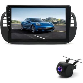 Andorid 13 Car Stereo Radio for Fiat 500 2007-2015 with Wireless Carplay/Android Auto, 2+32GB 9'' IPS HD Touch Screen Car Radio with WiFi/Backup Camera/FM/SWC/GPS Navigation/Bluetooth/USB/Mirror Link