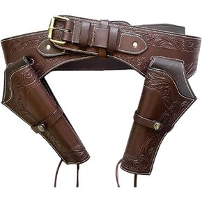 Brown Western Handmade Leather Gun Holster with Belt, Double Rig, Western Gun Double Rig, Revolver Holster
