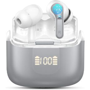 Wireless Earbuds, Bluetooth Headphones 5.3 NEW 40H Ear Buds Bass Stereo Earphones Noise Cancelling Earbud with 4 ENC Mic in-Ear Bluetooth Earbud USB-C LED Display IP7 Waterproof Sport for Android iOS
