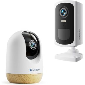 MUBVIEW 5MP Plug-in Security Camera Indoor + 2K Smart Battery Camera 2.4Ghz WiFi, Cameras for Home Security with Spotlight&Siren Alarm, 2-Way Audio, Color Night Vision, Motion Detection