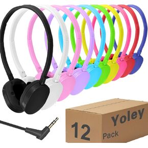 Kids Headphones Bulk 12 Pack for School Classroom Students, Wired Headphones Durable Class Set Earphones for Children Toddler Teens Boys Girls and Adult (FM102, Mixed Colors)