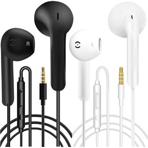 3.5mm Wired Earbuds in-Ear Headphones, 3.5mm Jack Earphones with Microphone, Noise Isolation Corded Ear Buds for iPhone,Samsung, Computer, Laptop, MP3 Players (White&Black)