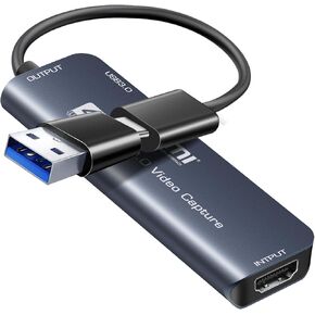 avedio links USB3.0 Video Capture Card with PD 100W, HDMI to USB/USB C Capture Card 1080P 60FPS for Streaming, Game Recording, Live Broadcast, Compatible with Switch, PS5, PS4